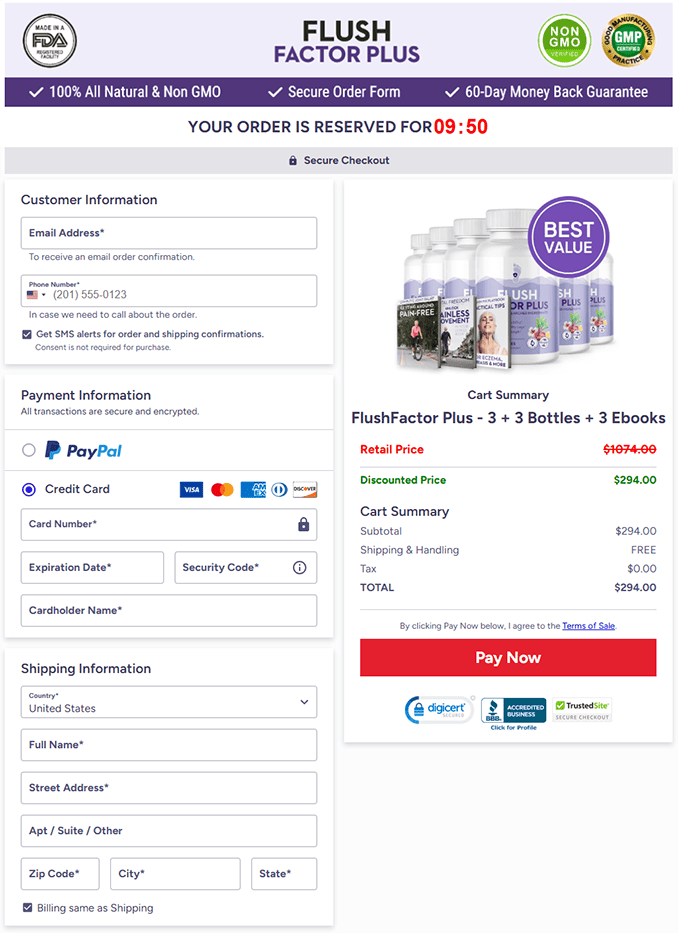 Flush Factor Plus Secure Checkout Flush Factor Plus Secure Checkout – Safe and Encrypted Order Page